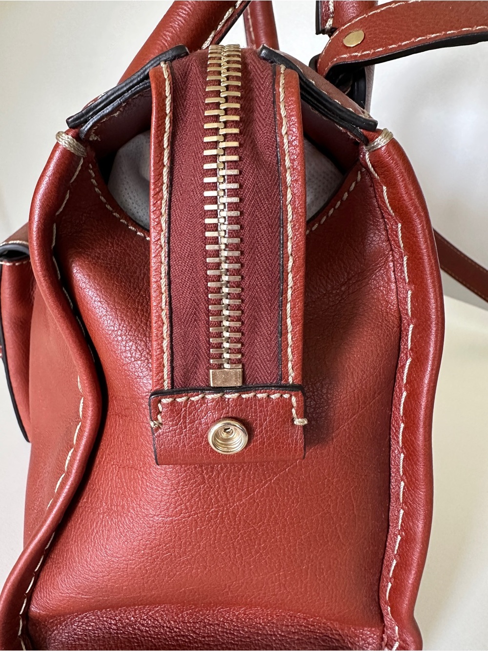 CHLOE Edith Classic Cognac Brown Leather Satchel Handbag Removable Strap - Picture 10 of 15
